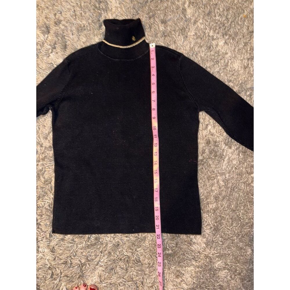 Lauren Ralph Lauren Women Black Turtleneck Sweater Size Medium, Gold Logo & Trim - Picture 5 of 8